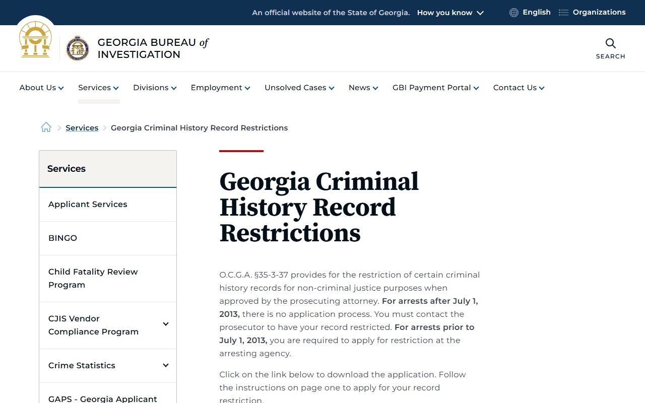 Richmond County arrest records and court charges GBI record restriction source