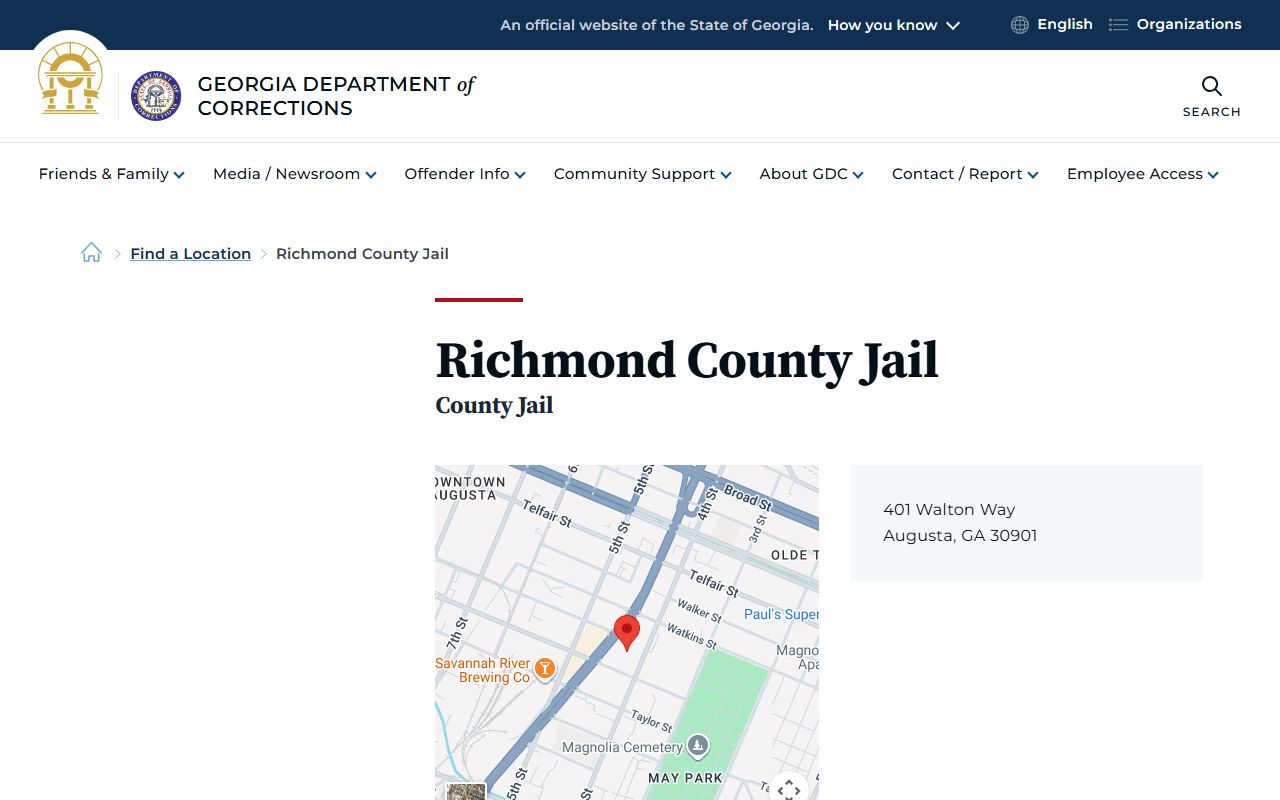 Richmond County arrest records and court charges GDC jail location source