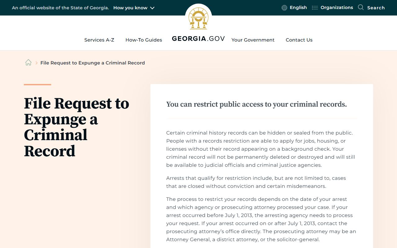 Richmond County arrest records and court charges Georgia.gov record restriction source