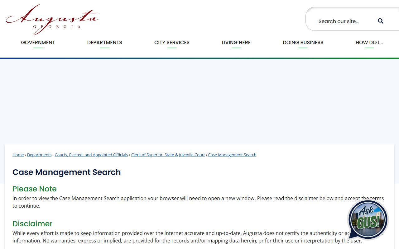 Richmond County court records case management search disclaimer