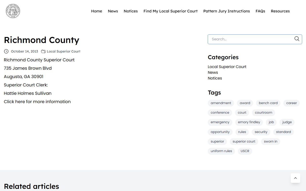Richmond County Superior Court Council of Superior Court Judges listing