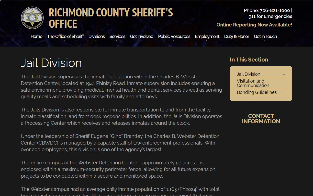 Richmond County inmate records sheriff jail division source