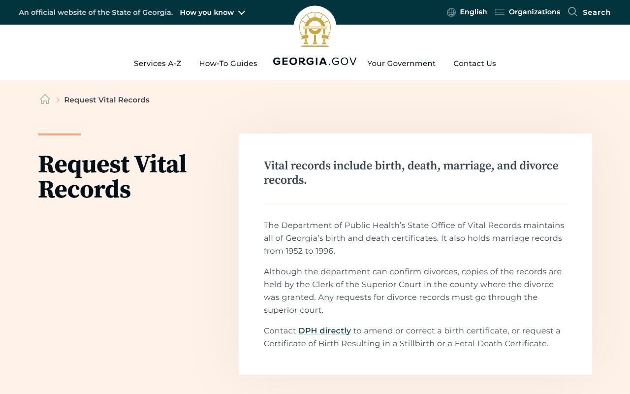 Richmond County divorce records Georgia vital records guidance