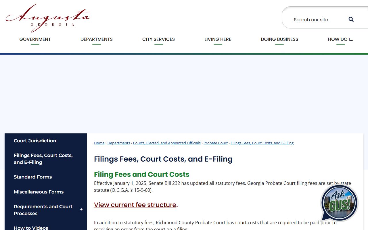 Richmond County probate records filing fees and e-filing